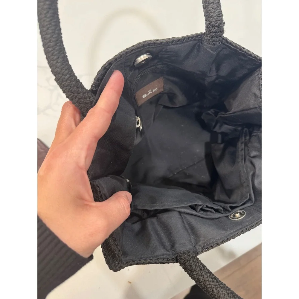 The Sak Black Woven Crochet Shoulder Bag Purse Tote